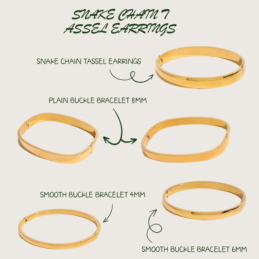 18k Gold Plated Smooth Steel Curved Square Smooth Buckle Bangle Cuff Bracelet Femme Waterproof Rust Proof Jewelry Bijoux