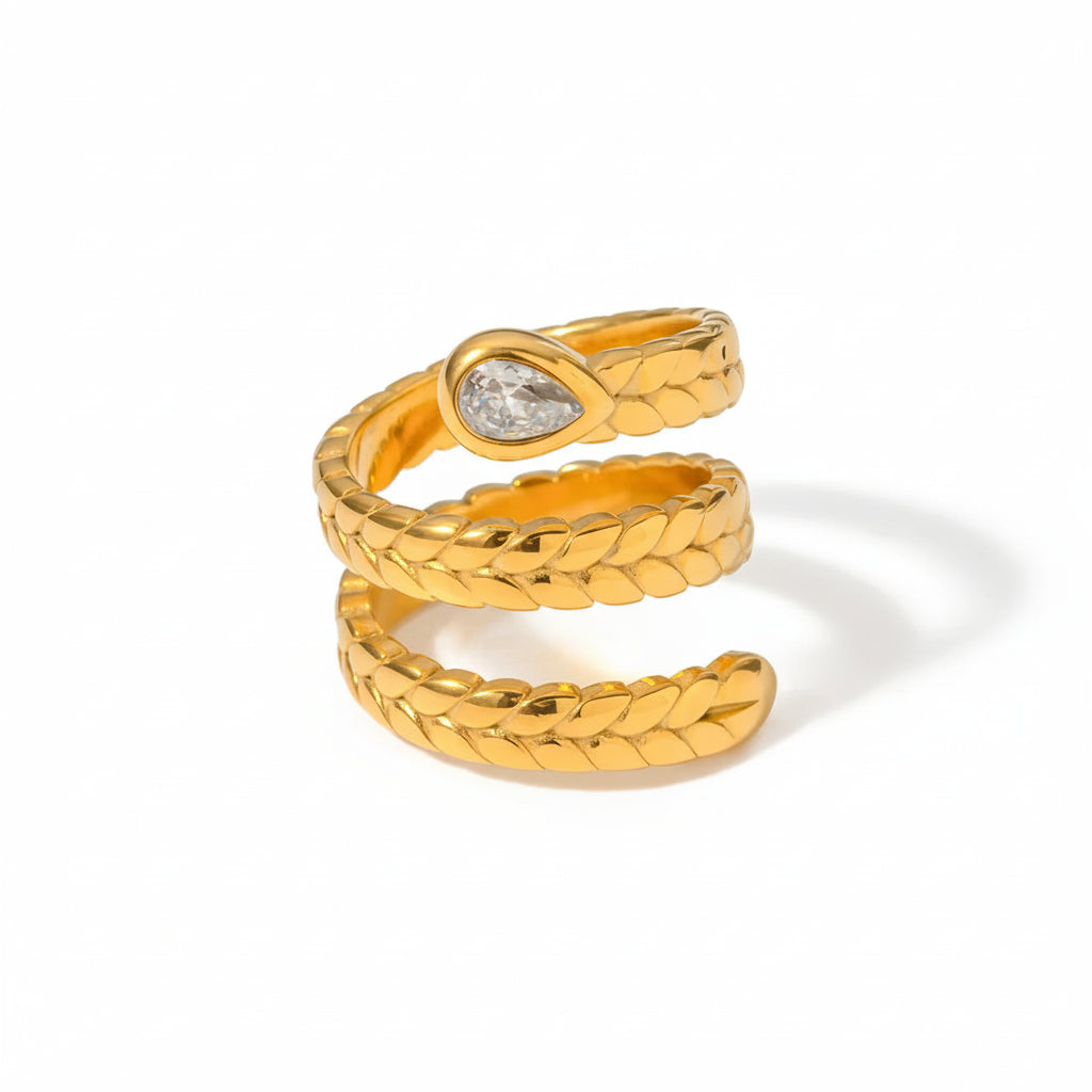 Creativity 18K Gold Plated Stainless Steel Serpentine Snake Shaped Series Open Ring Women Anti Allergic Charm Daily Jewelry