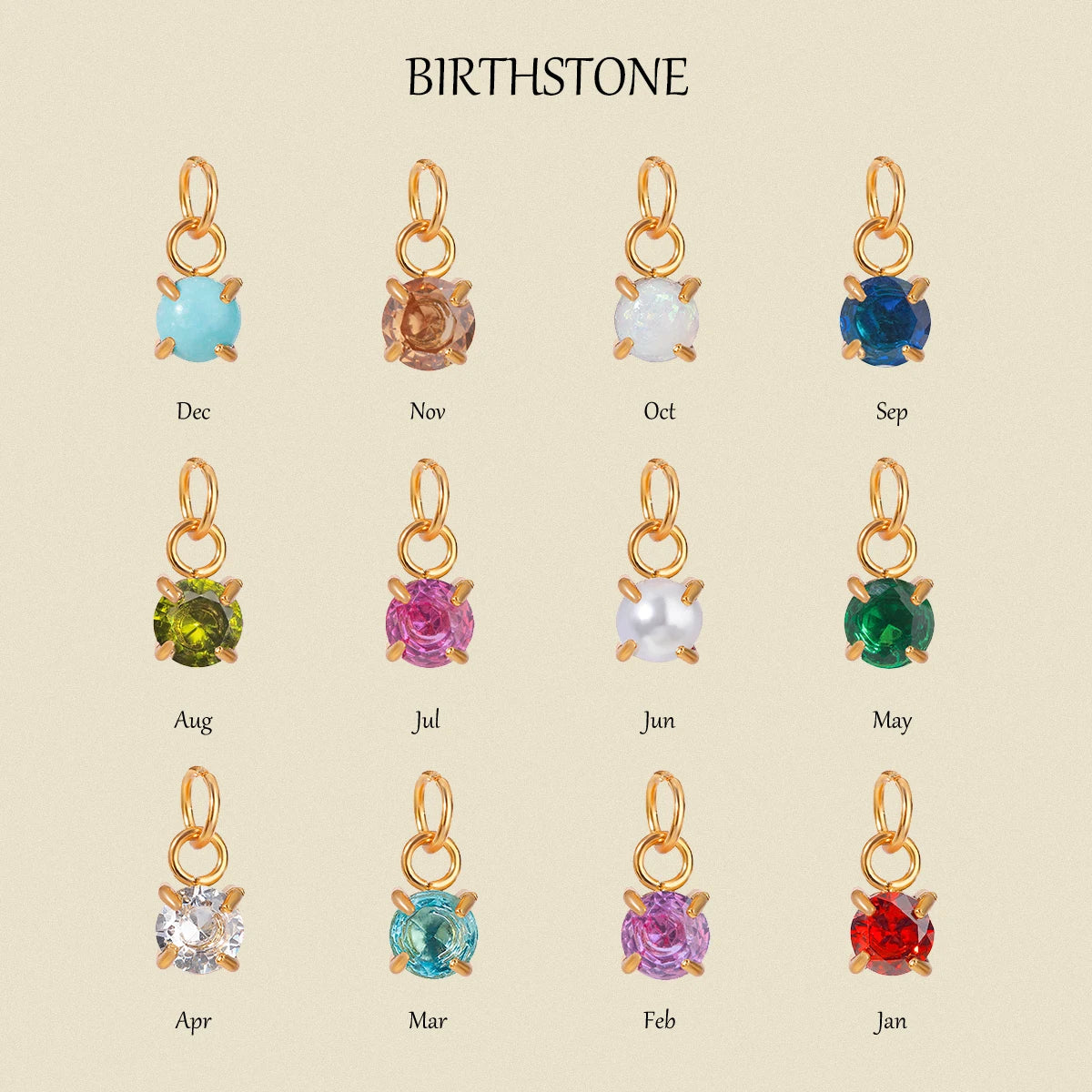 Birthstone Charm Pendant – 18K Gold Plated Stainless Steel