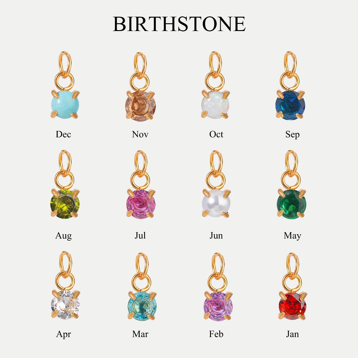 Birthstone Charm Pendant – 18K Gold Plated Stainless Steel