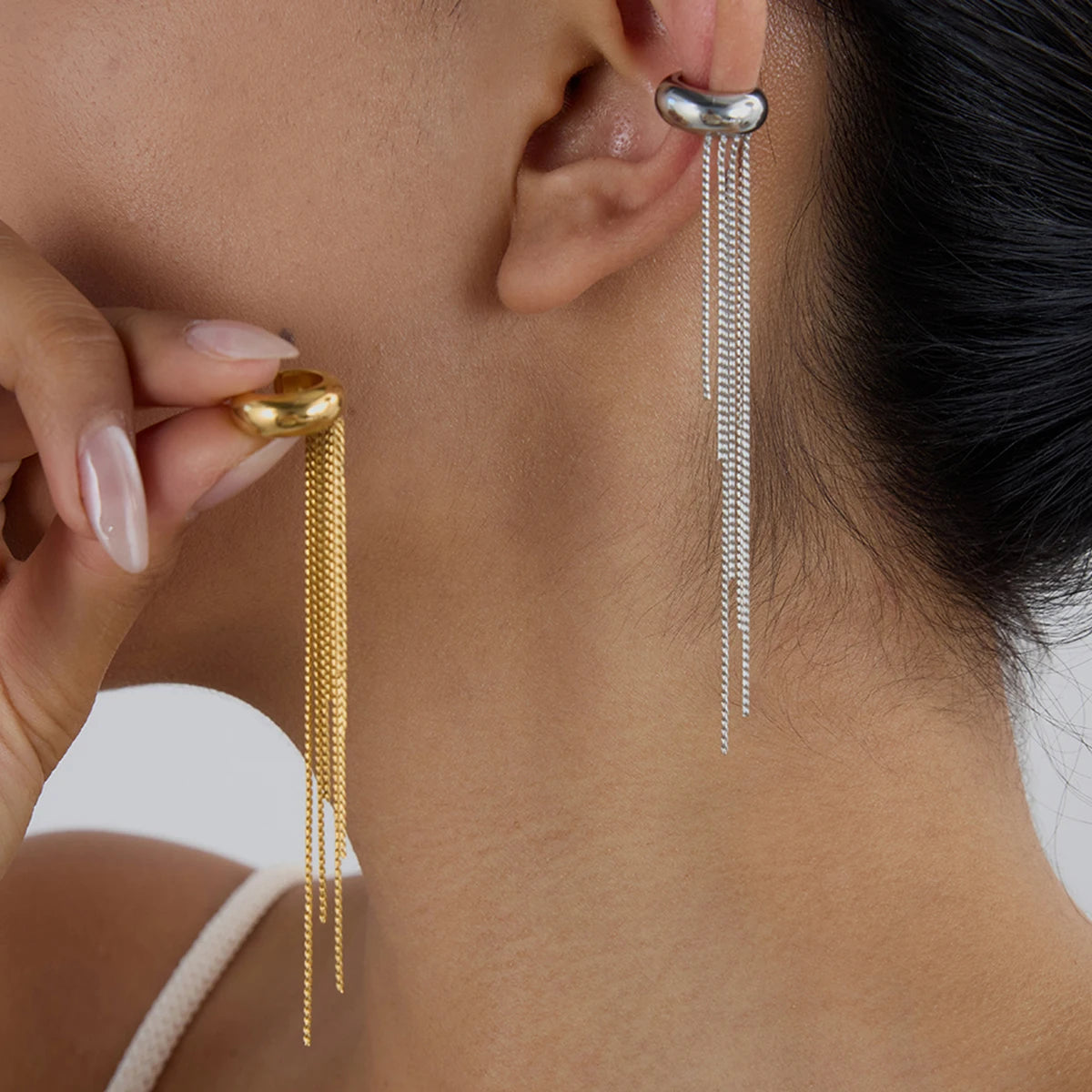 Single Tassel Ear Clips – 18K Gold Plated Stainless Steel