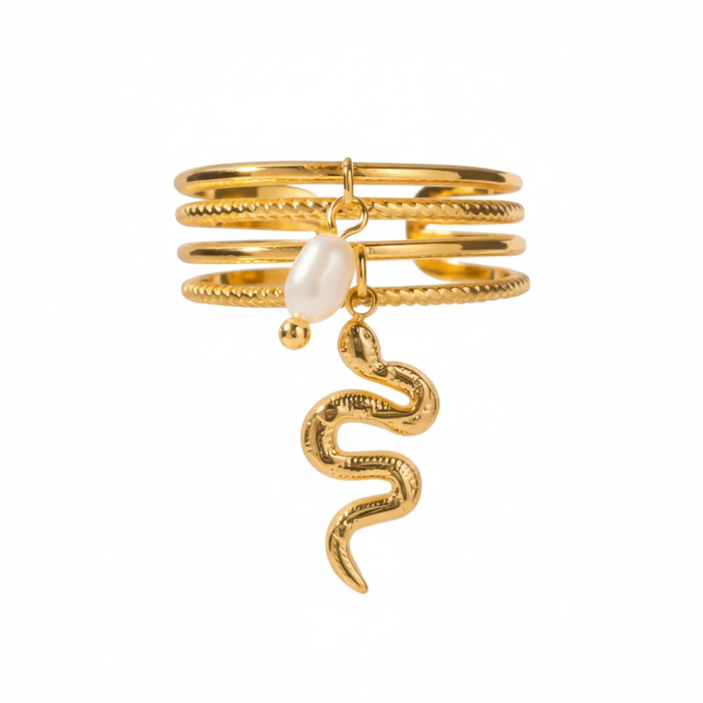 Creativity 18K Gold Plated Stainless Steel Serpentine Snake Shaped Series Open Ring Women Anti Allergic Charm Daily Jewelry