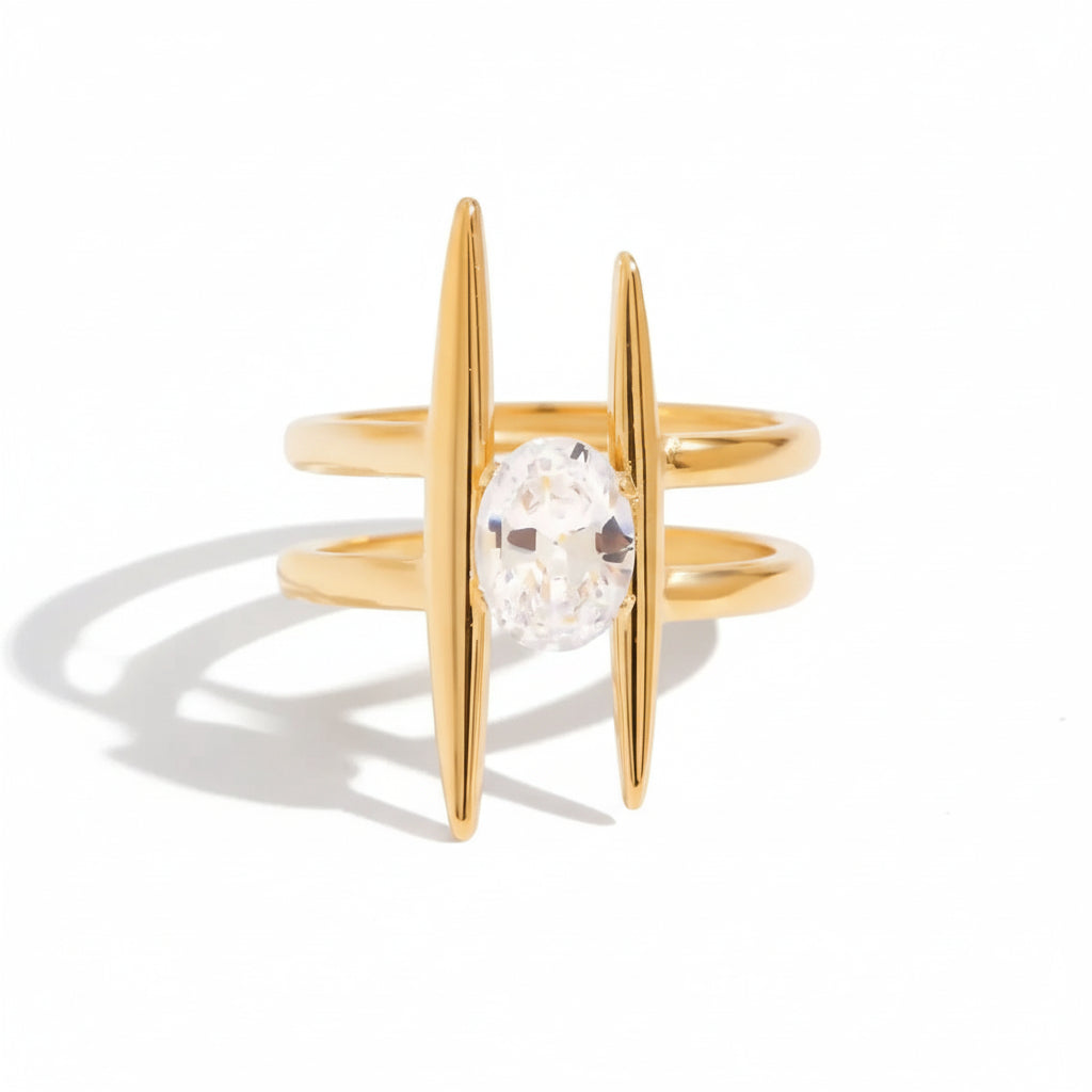 Linear Zircon Ring – 18K Gold Plated Stainless Steel