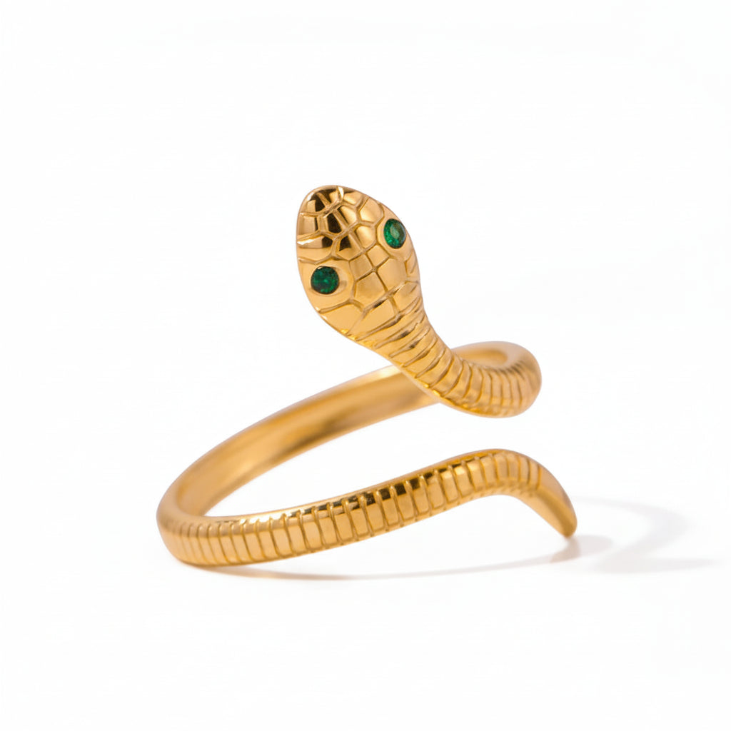 Creativity 18K Gold Plated Stainless Steel Serpentine Snake Shaped Series Open Ring Women Anti Allergic Charm Daily Jewelry