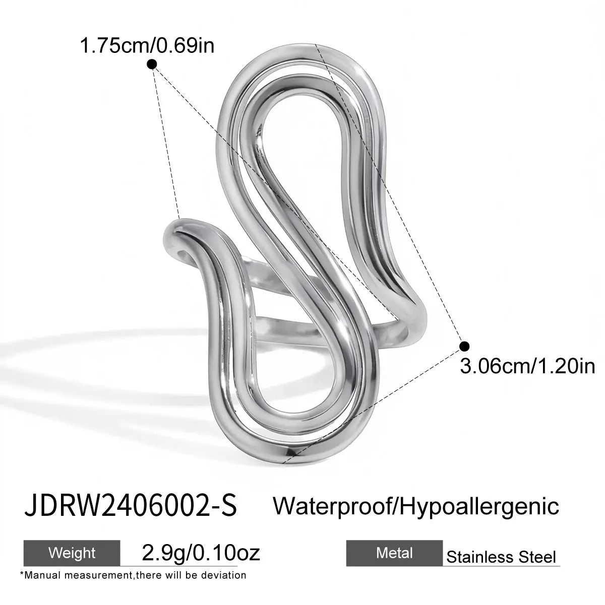 18k Gold Plated Stylish Unique Simple Double S-shaped Opening Ring Stainless Steel Women Anti Allergenic Waterproof Jewelry