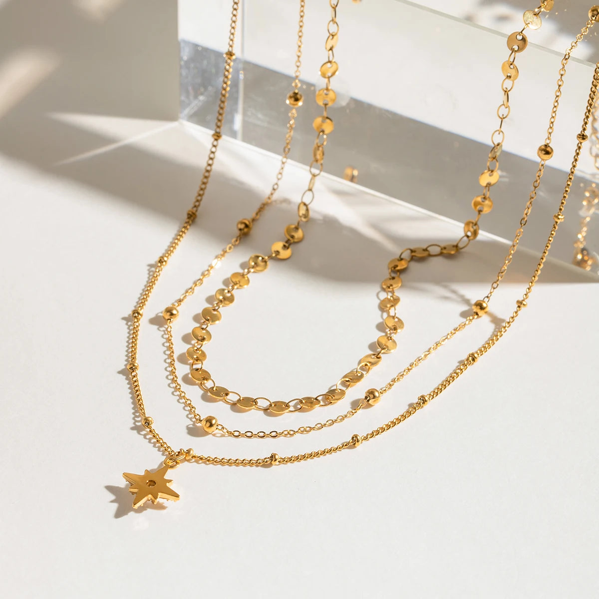 Layered Star Pendant Necklace – 18K Gold Plated Stainless Steel