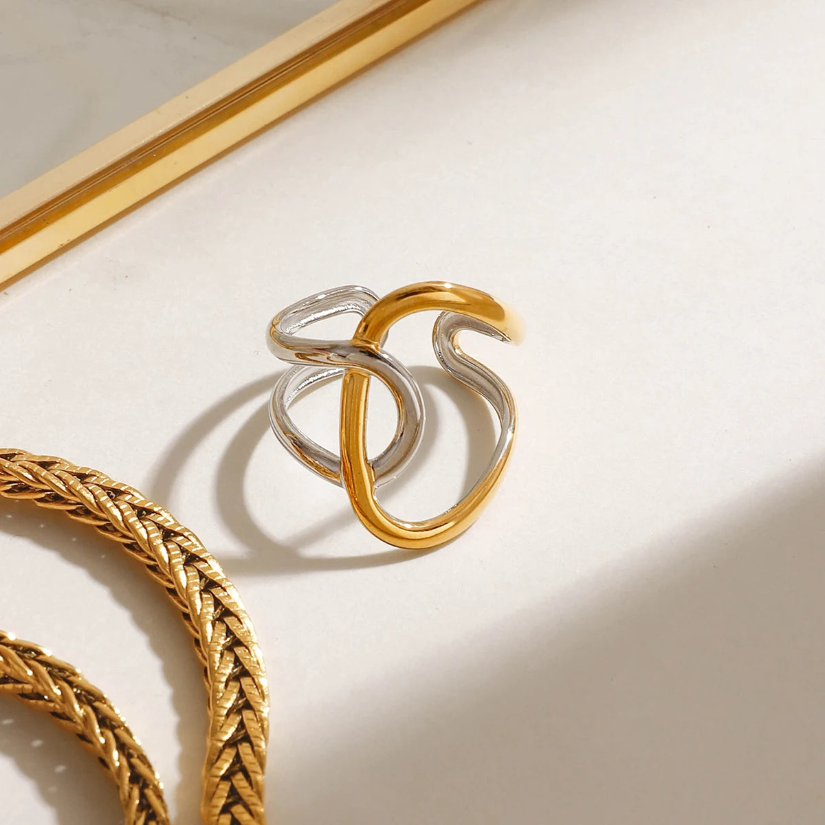 Irregular Winding Open Ring - 18K Plated Stainless Steel