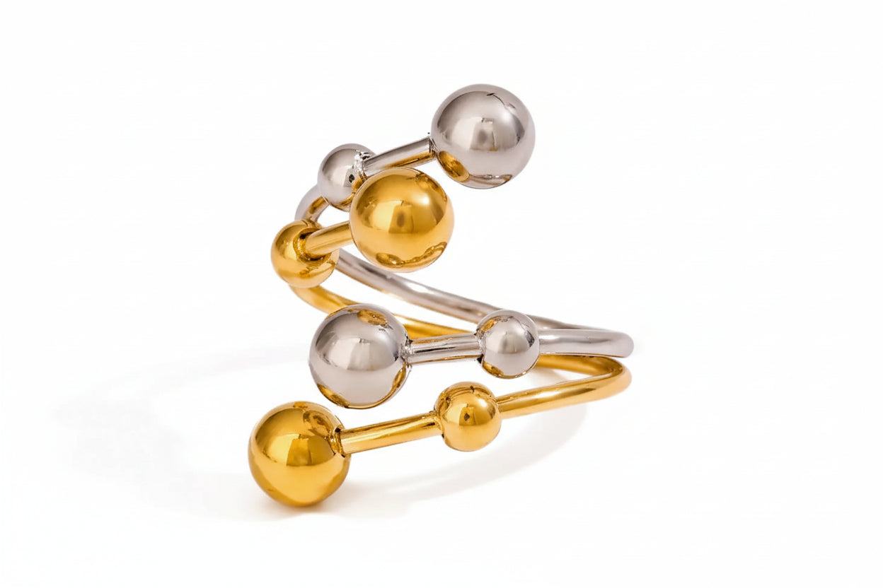 Hollow Steel Ball Open Ring – 18K Gold Plated Stainless Steel
