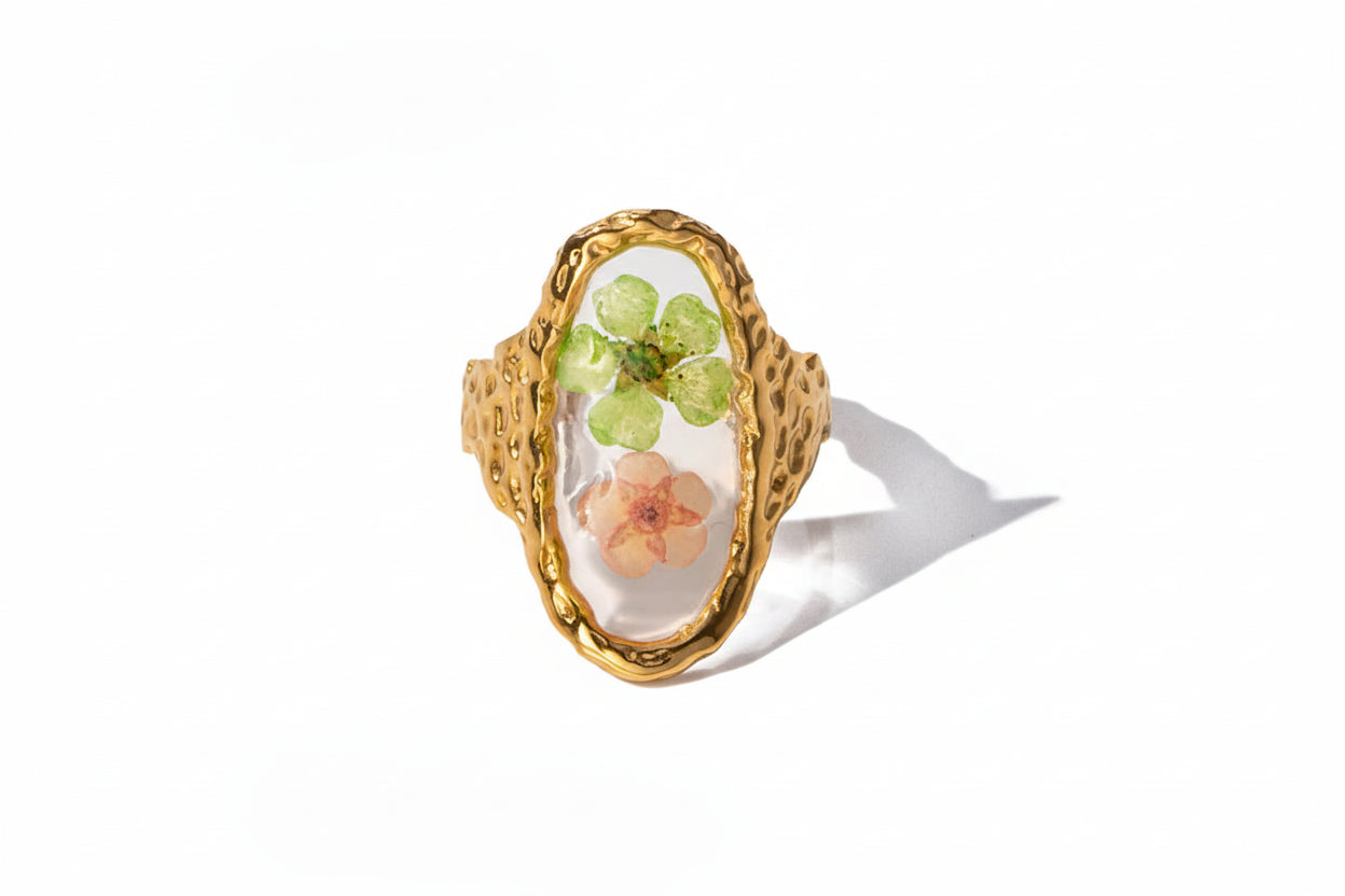Pressed Flower Open Ring – 18K Gold Plated Stainless Steel
