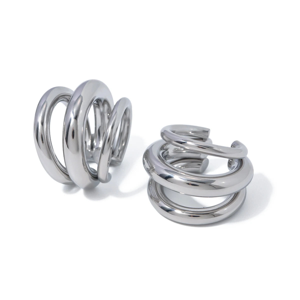 18K Gold PVD Plated Stainless Steel Minimalist Metal Punk Three Layer Ear Clip for Women Waterproof Geometric Fashion Jewelry