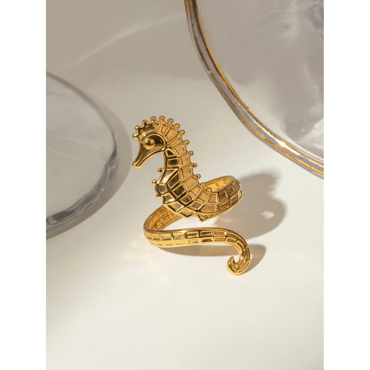 Golden Seahorse Adjustable Ring – 18K Gold PVD Stainless Steel