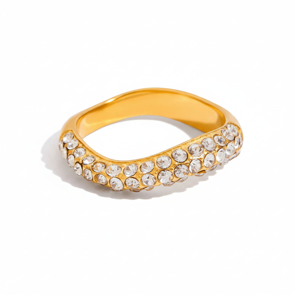 Rhinestone Band Ring – 18K Gold Plated Stainless Steel