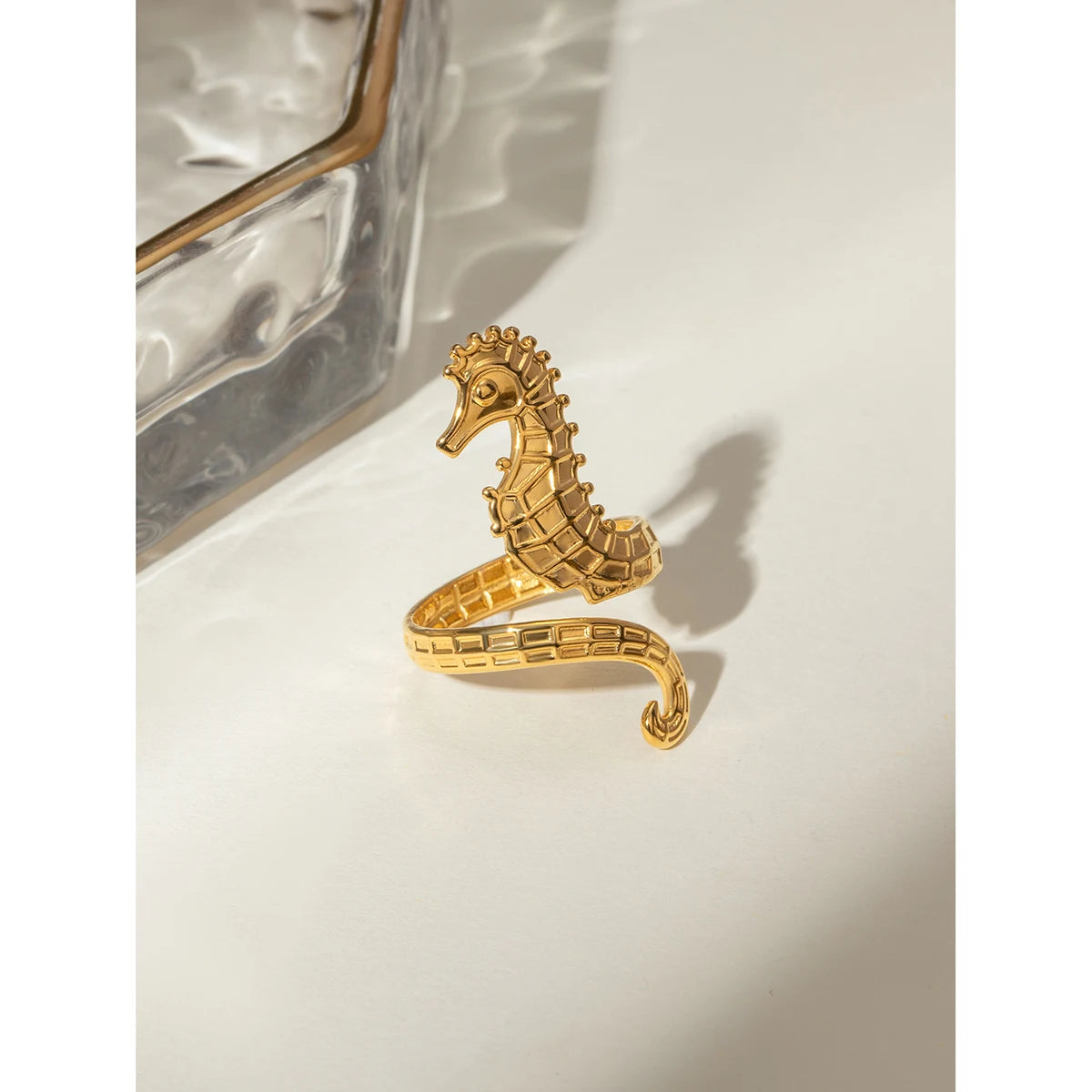 Golden Seahorse Adjustable Ring – 18K Gold PVD Stainless Steel