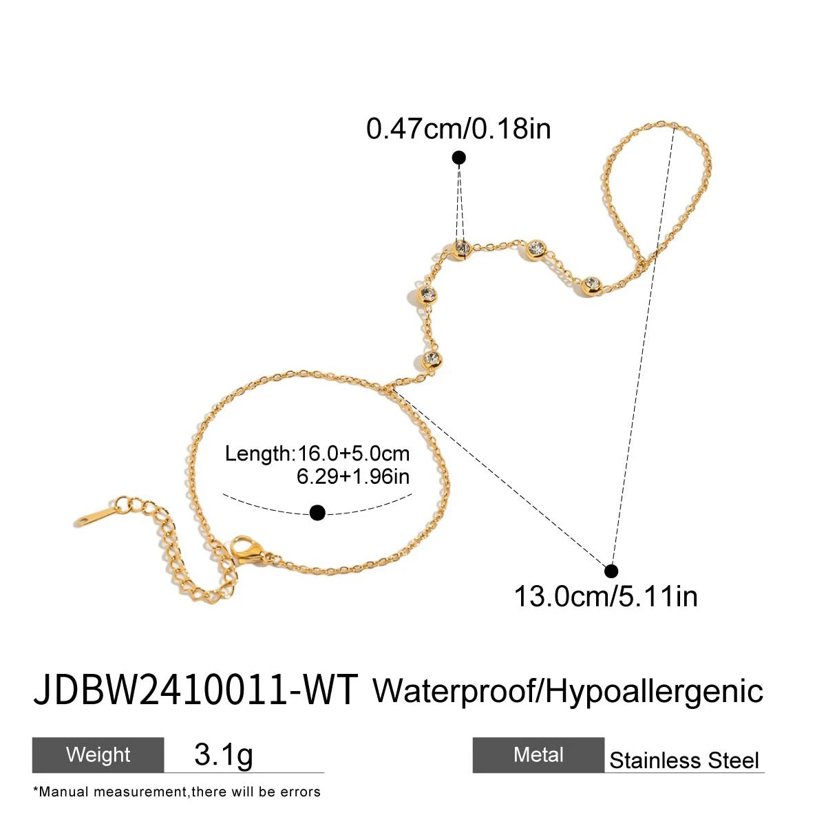 Zora Women's Stylish and Elegant Multi-layer Finger Bracelet 18K Gold-plated Stainless Steel Zircon Jewelry for Daily Wear