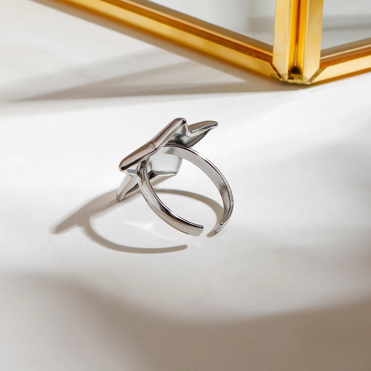 18K PVD Plated Light Cozy Stainless Steel Geometric Smooth Convex Pentagram Open Ring Trendy Women Premium Statement Jewelry