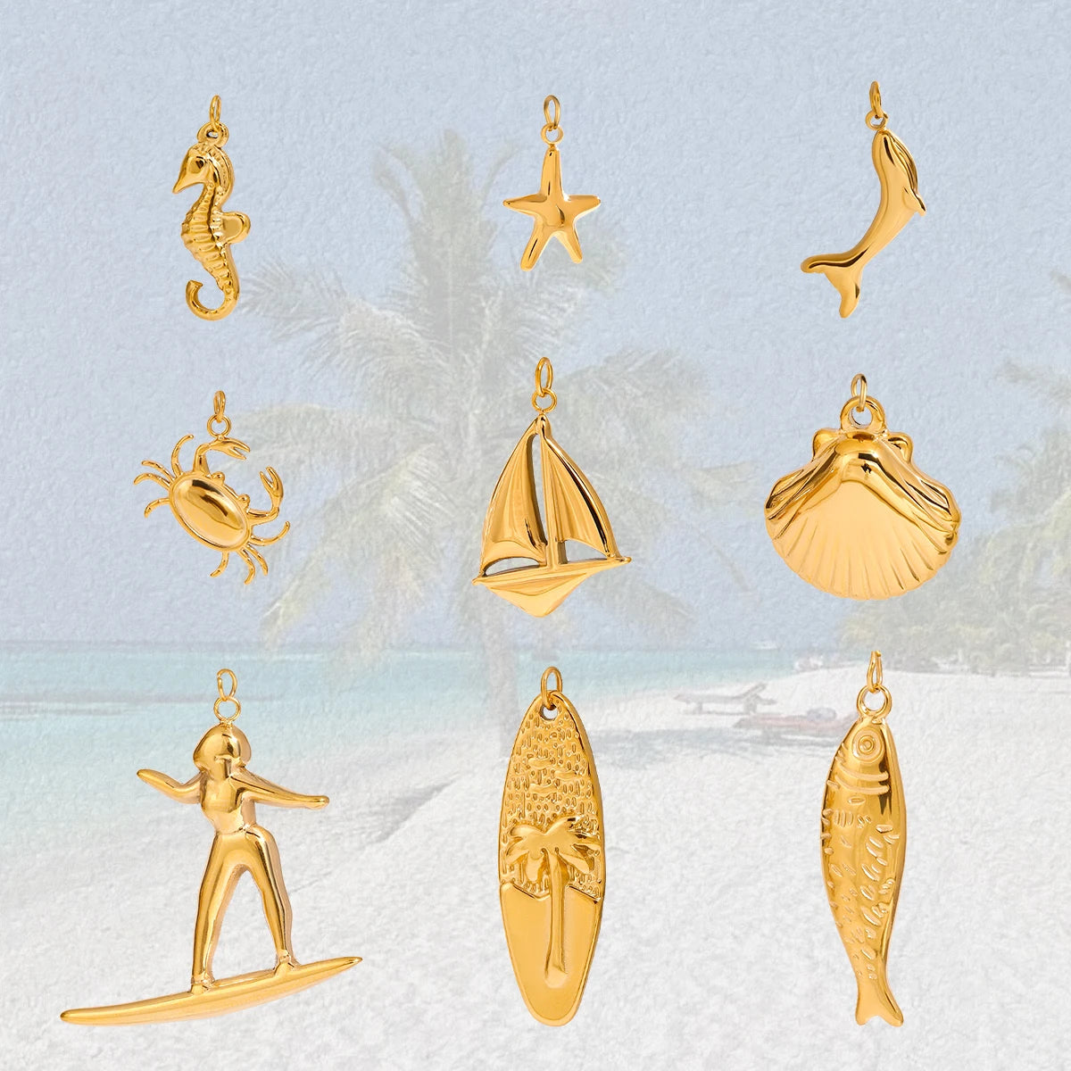Zora Ocean Vacation 18K Gold Plated Stainless Steel Starfish Shell Pendant DIY Accessories Making Supplies for Necklace Bracelet