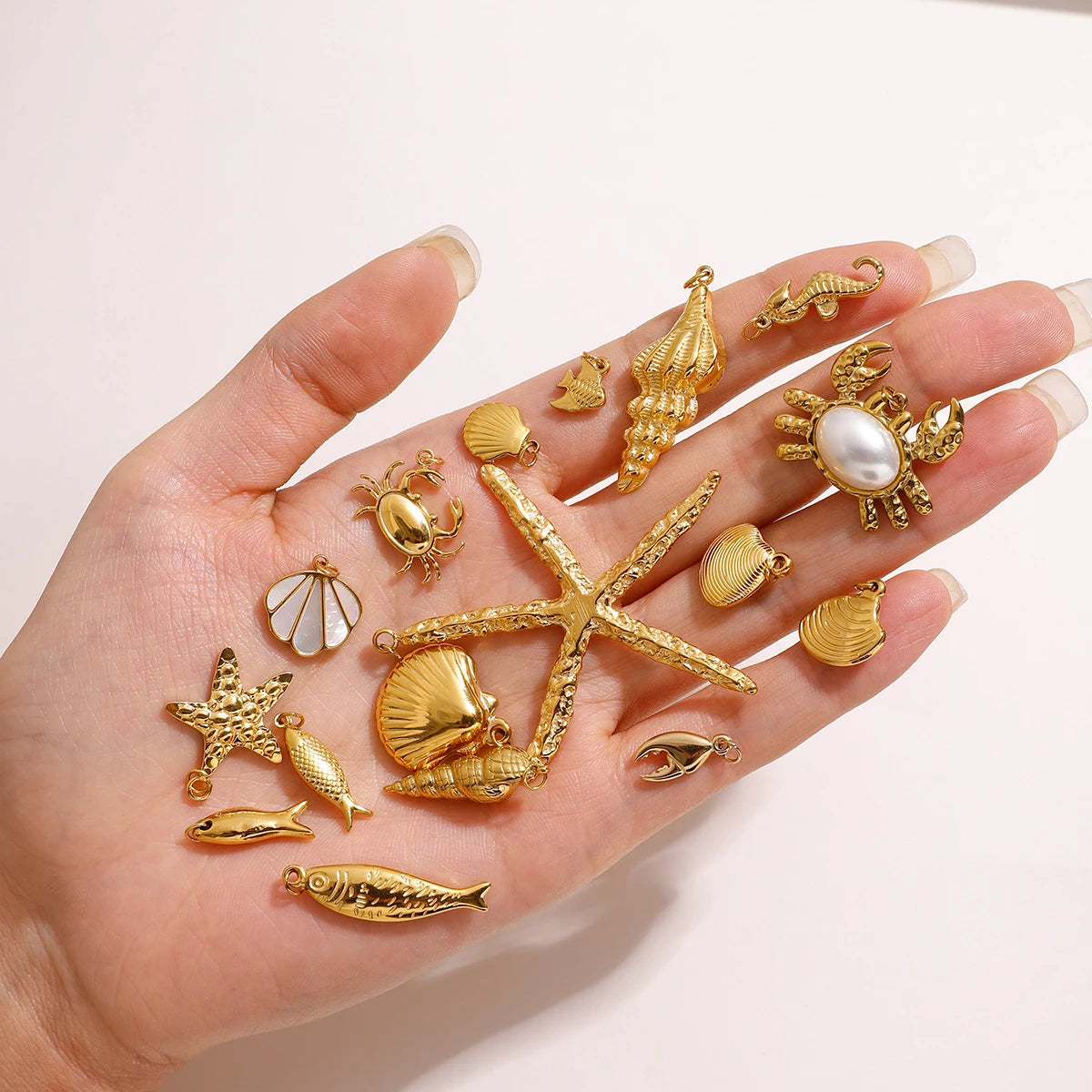 Zora Ocean Vacation 18K Gold Plated Stainless Steel Starfish Shell Pendant DIY Accessories Making Supplies for Necklace Bracelet