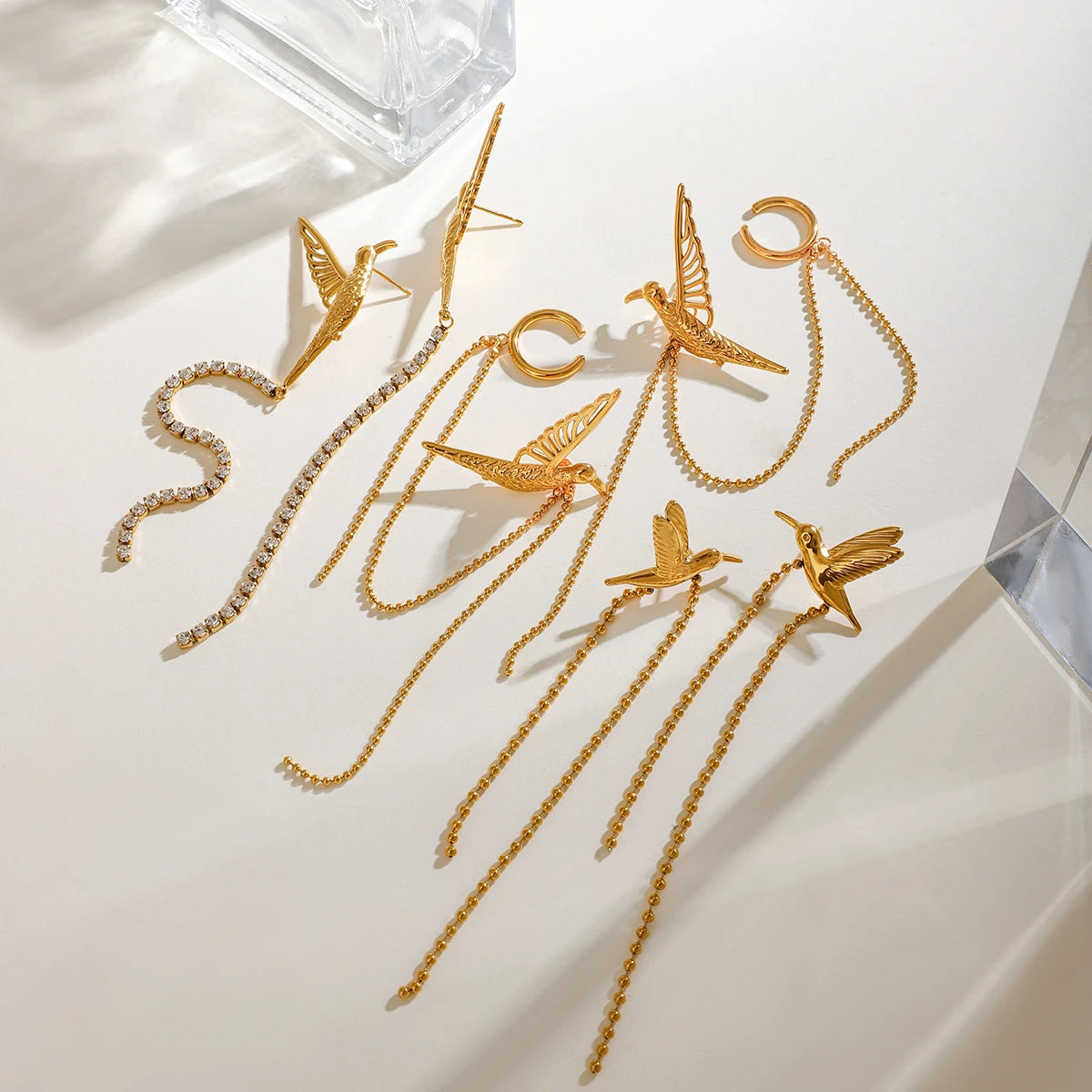 Peace Dove Retro Bird Tassel Earrings Brooch 18K PVD Plated Women Stainless Steel Anti Allergic Rust Proof Stylish Jewelry