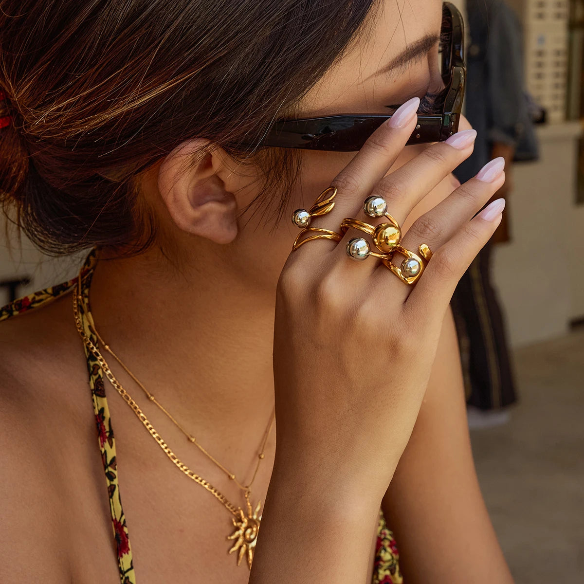 Sculpted Gold Ball Ring — 18K Plated Stainless Steel