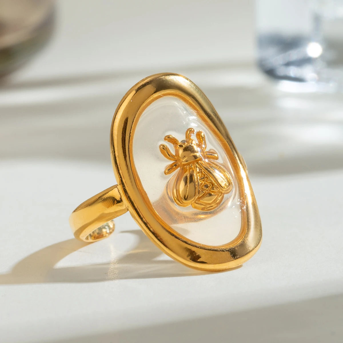 Oval Bee Open Ring – 18K Gold Plated Stainless Steel