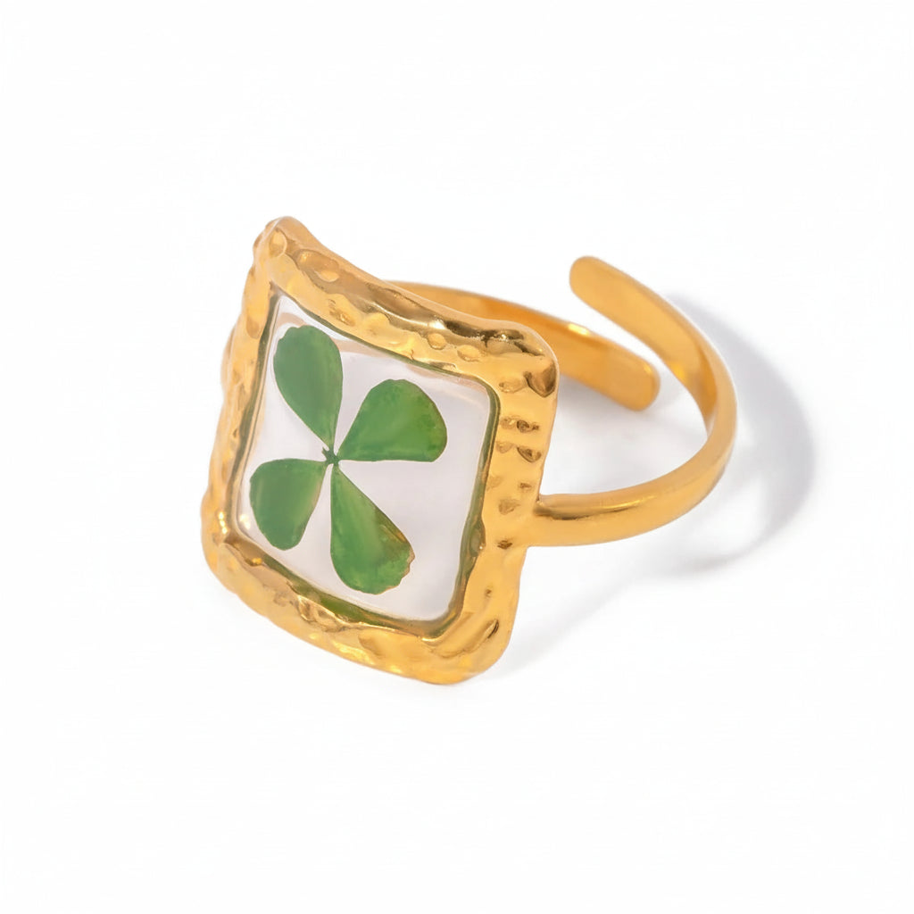 Pressed Flower Open Ring – 18K Gold Plated Stainless Steel