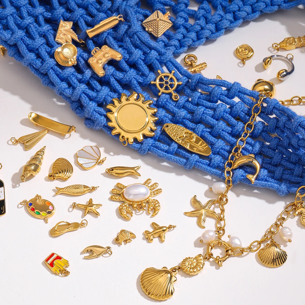 Zora Ocean Vacation 18K Gold Plated Stainless Steel Starfish Shell Pendant DIY Accessories Making Supplies for Necklace Bracelet