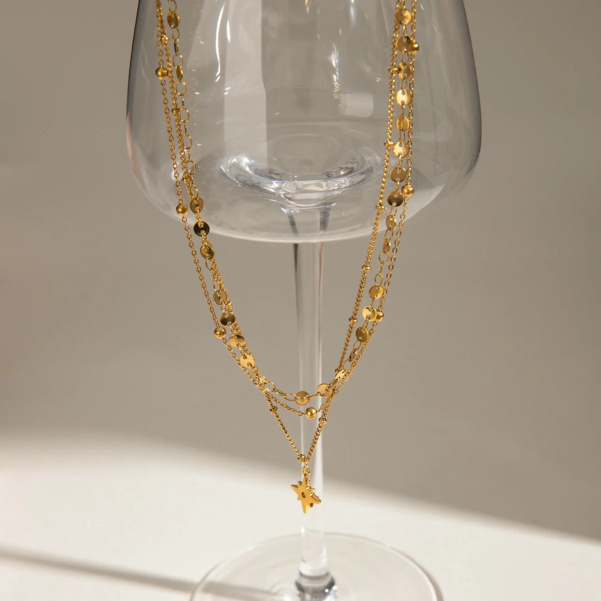 Layered Star Pendant Necklace – 18K Gold Plated Stainless Steel