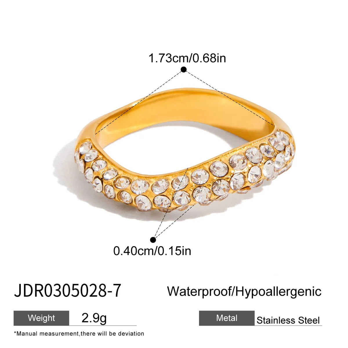 Rhinestone Band Ring – 18K Gold Plated Stainless Steel