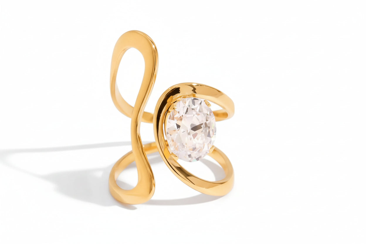 Linear Zircon Ring – 18K Gold Plated Stainless Steel