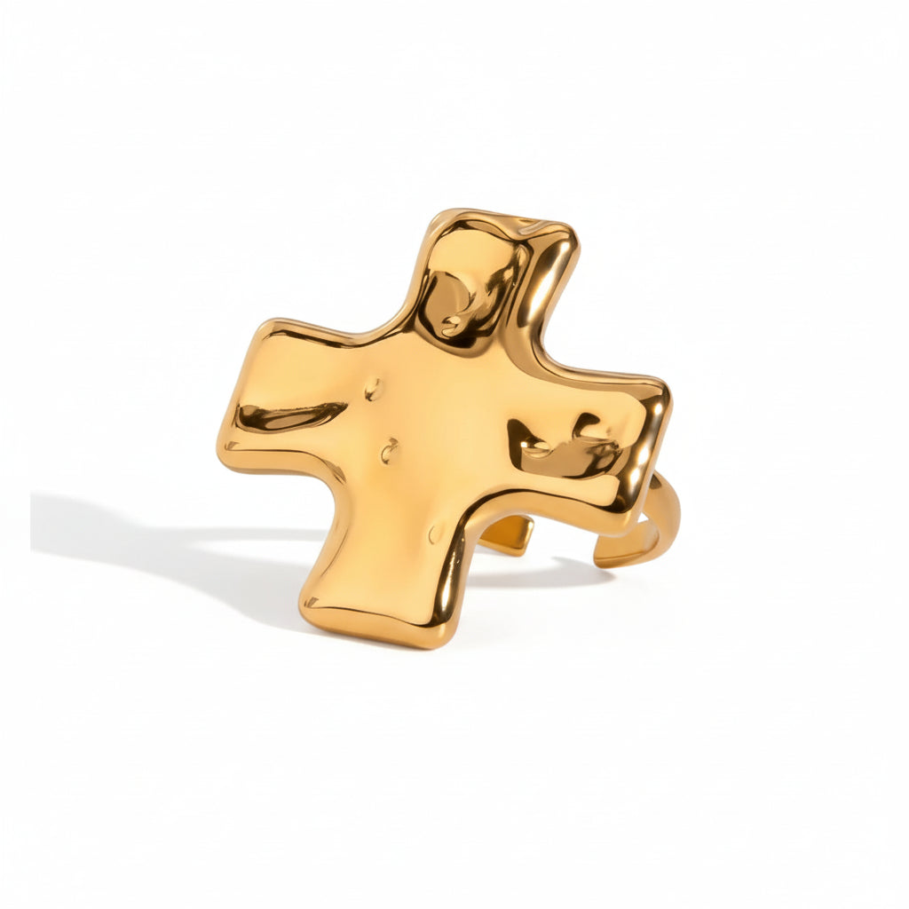 Hammered Cross Jewelry Set – 18K Gold Plated Stainless Steel