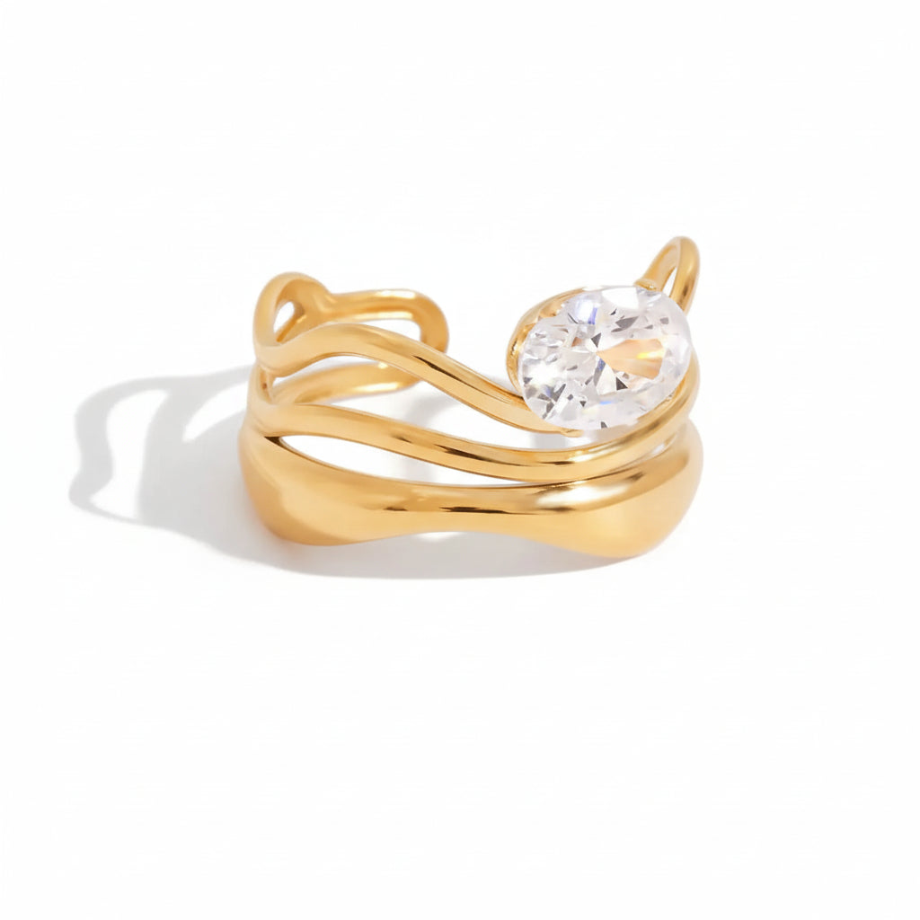 Linear Zircon Ring – 18K Gold Plated Stainless Steel