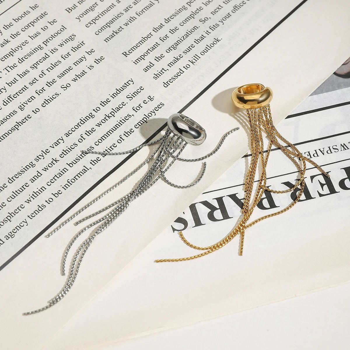 Single Tassel Ear Clips – 18K Gold Plated Stainless Steel