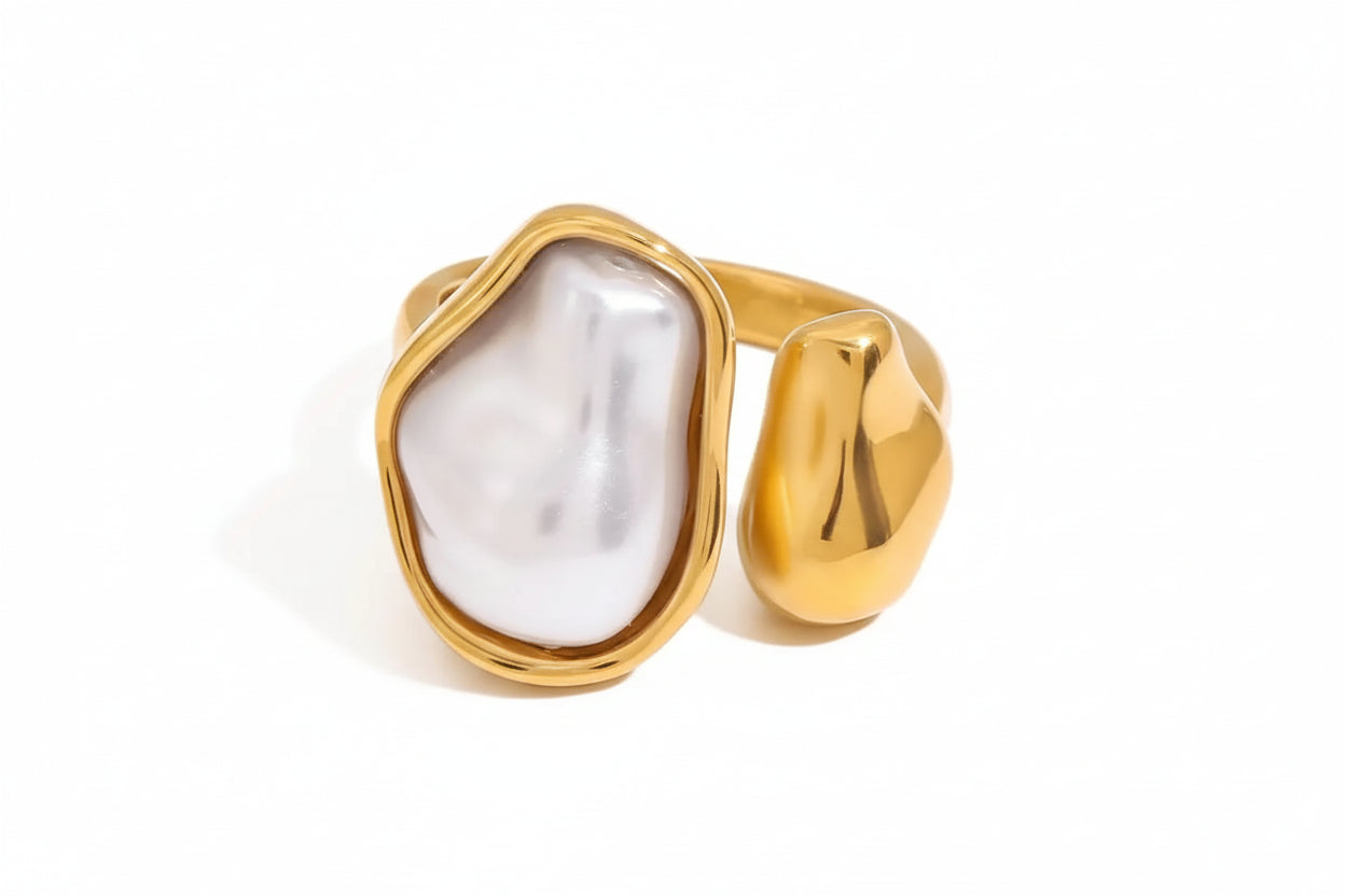 Pearl Open Ring – 18K Gold Plated Stainless Steel