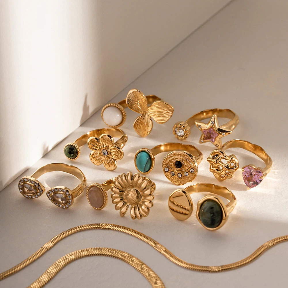 Statement Stone Ring Collection - 18K Gold Plated