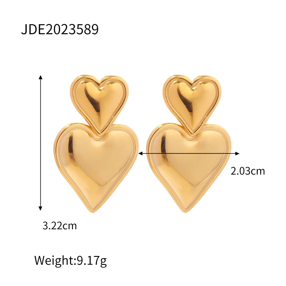 Tarnish-proof 18K Gold Plated Stainless Steel Chunky Smooth Love Heart Earring Hypo-Allergenic Women Jewelry Party Gift