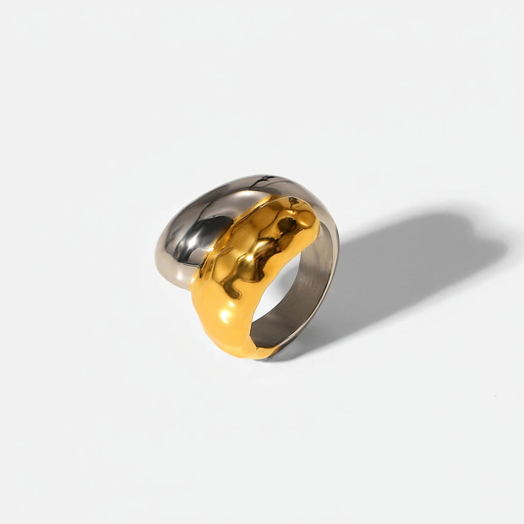 Double Line Irregular Open Ring – 18K Gold Plated Stainless Steel