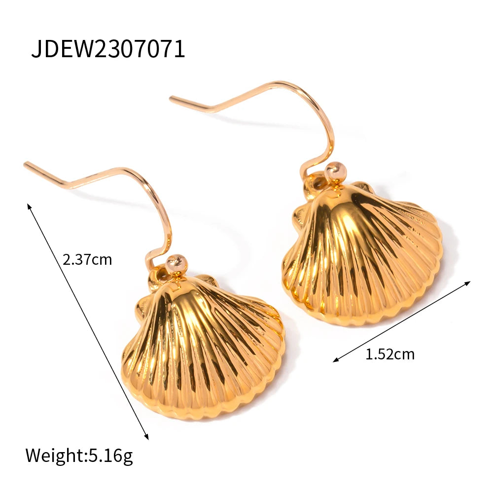 18K Gold Plated Stainless Steel Sea Ocean Element Shell Conch Pattern Earring/Ring/Necklace Women Ear Tarnish Free Jewelry