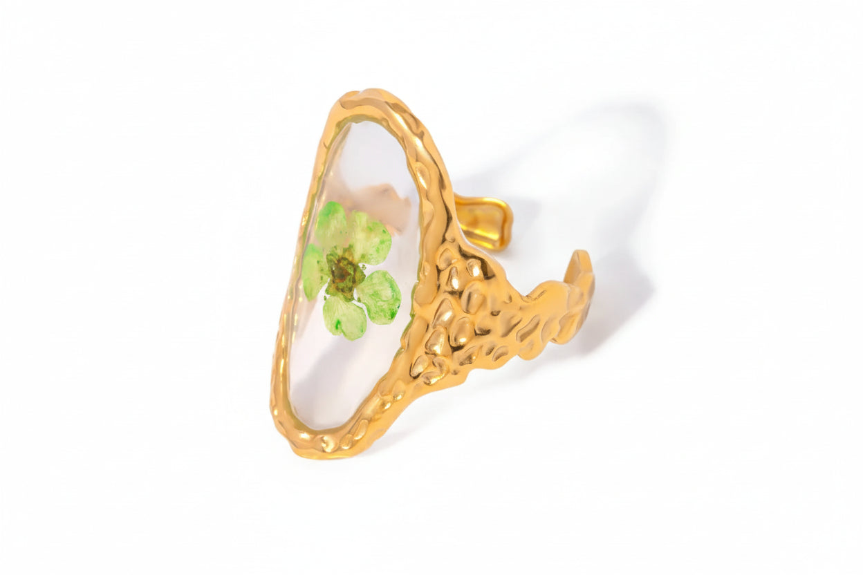 Pressed Flower Open Ring – 18K Gold Plated Stainless Steel