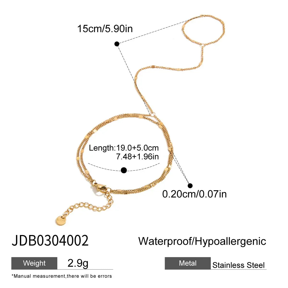 Zora Women's Stylish and Elegant Multi-layer Finger Bracelet 18K Gold-plated Stainless Steel Zircon Jewelry for Daily Wear