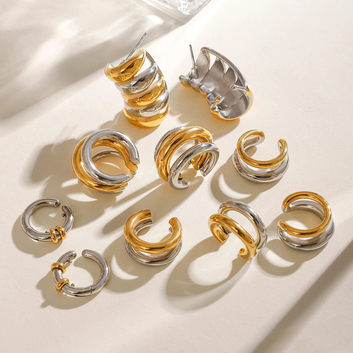 Creative 18K Gold Plated Stainless Steel Geometric Color Matching Ear Clip Series Women Waterproof Attractive Jewelry