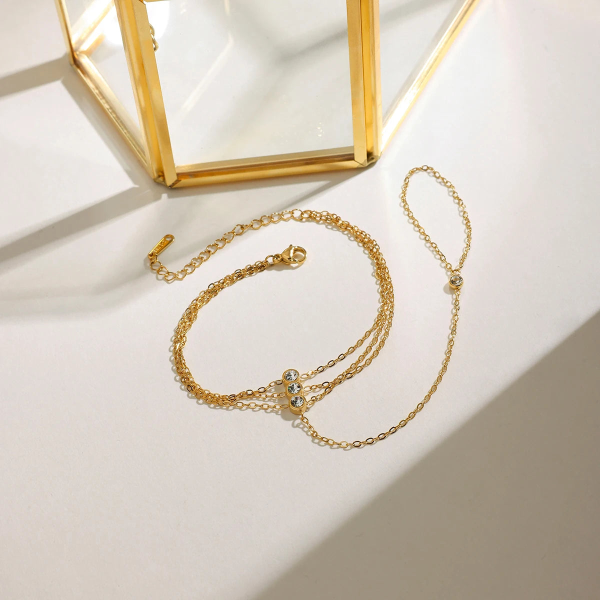 Zora Women's Stylish and Elegant Multi-layer Finger Bracelet 18K Gold-plated Stainless Steel Zircon Jewelry for Daily Wear