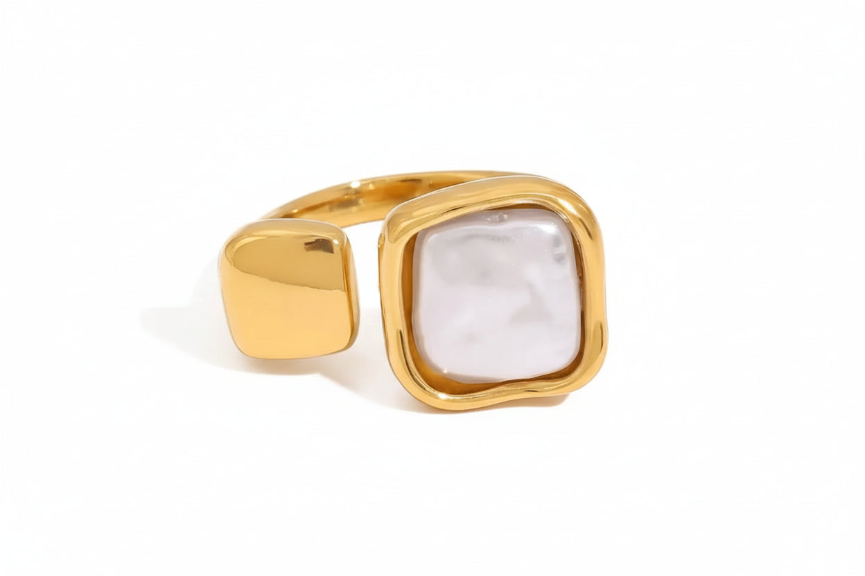 Pearl Open Ring – 18K Gold Plated Stainless Steel