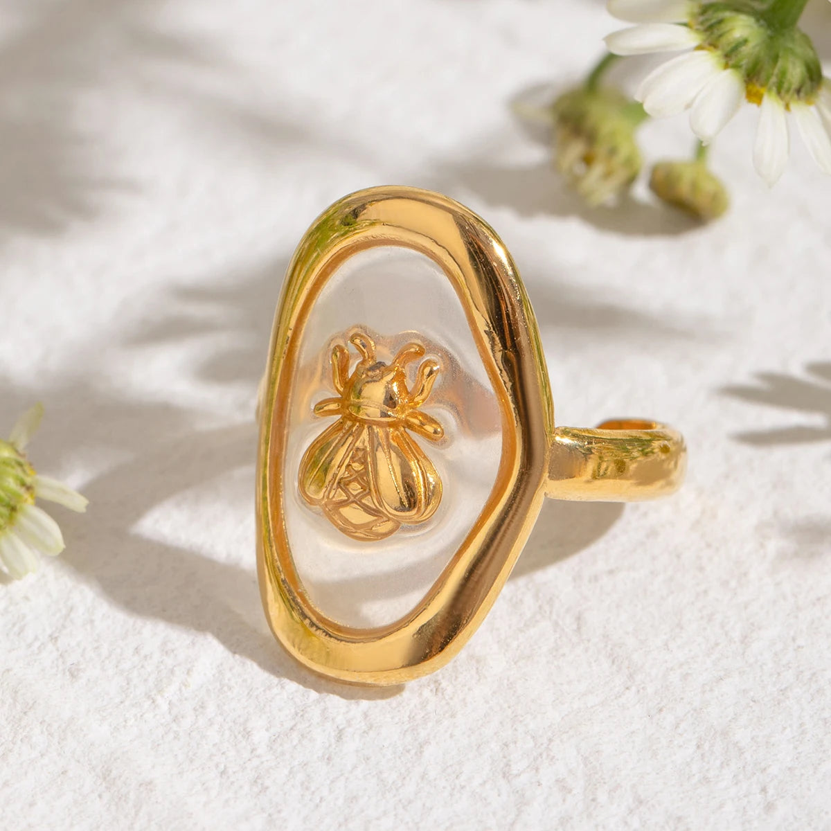 Oval Bee Open Ring – 18K Gold Plated Stainless Steel