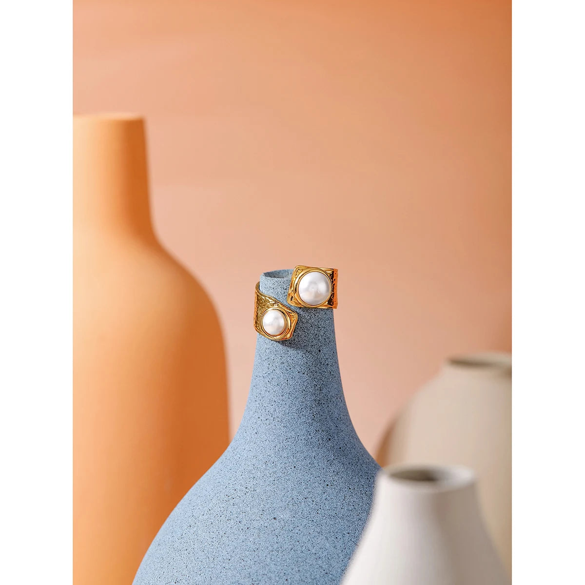 Pearl Twist Open Ring – 18K Gold Plated Stainless Steel