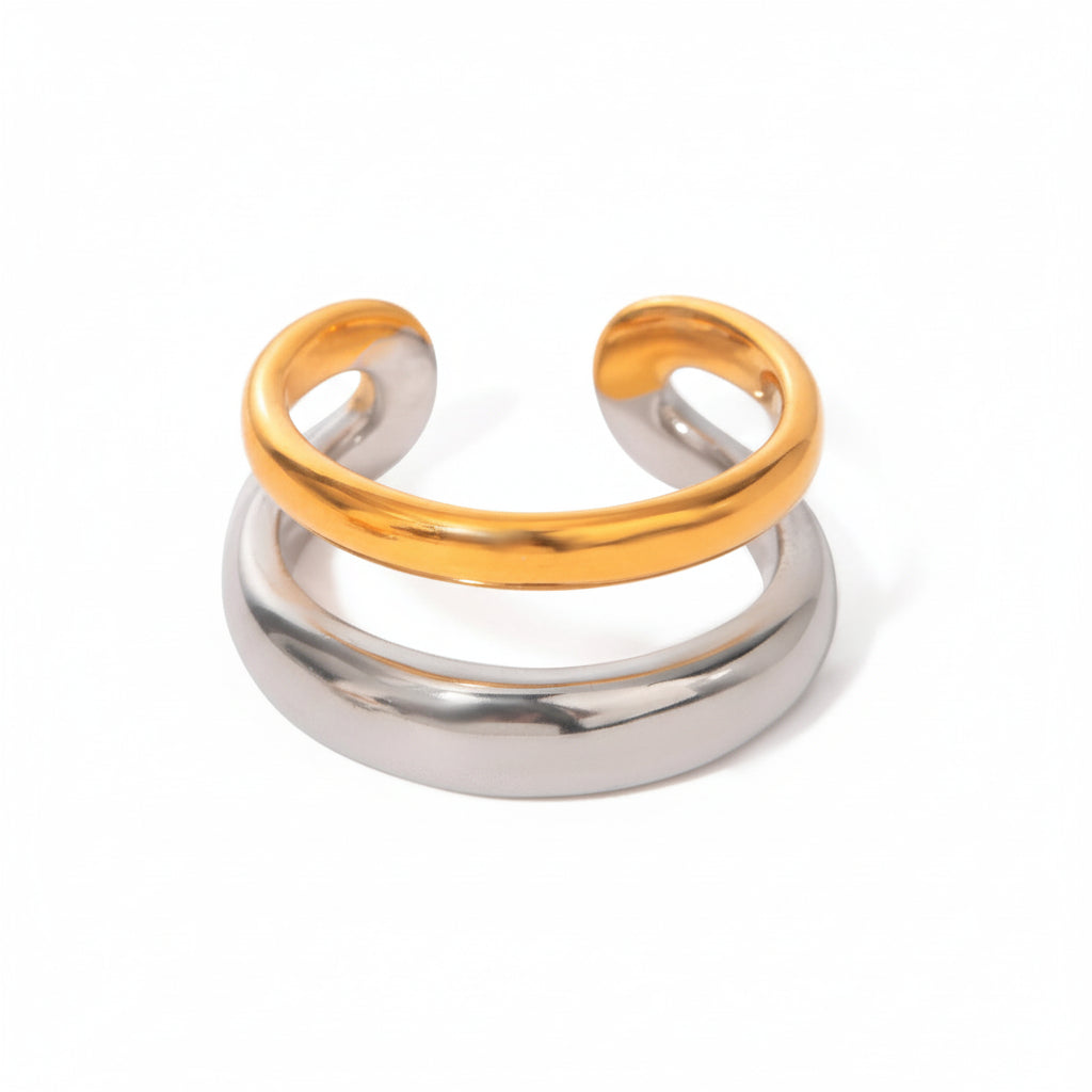 Double Line Irregular Open Ring – 18K Gold Plated Stainless Steel