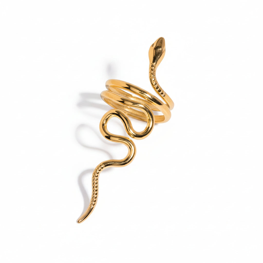 Creativity 18K Gold Plated Stainless Steel Serpentine Snake Shaped Series Open Ring Women Anti Allergic Charm Daily Jewelry