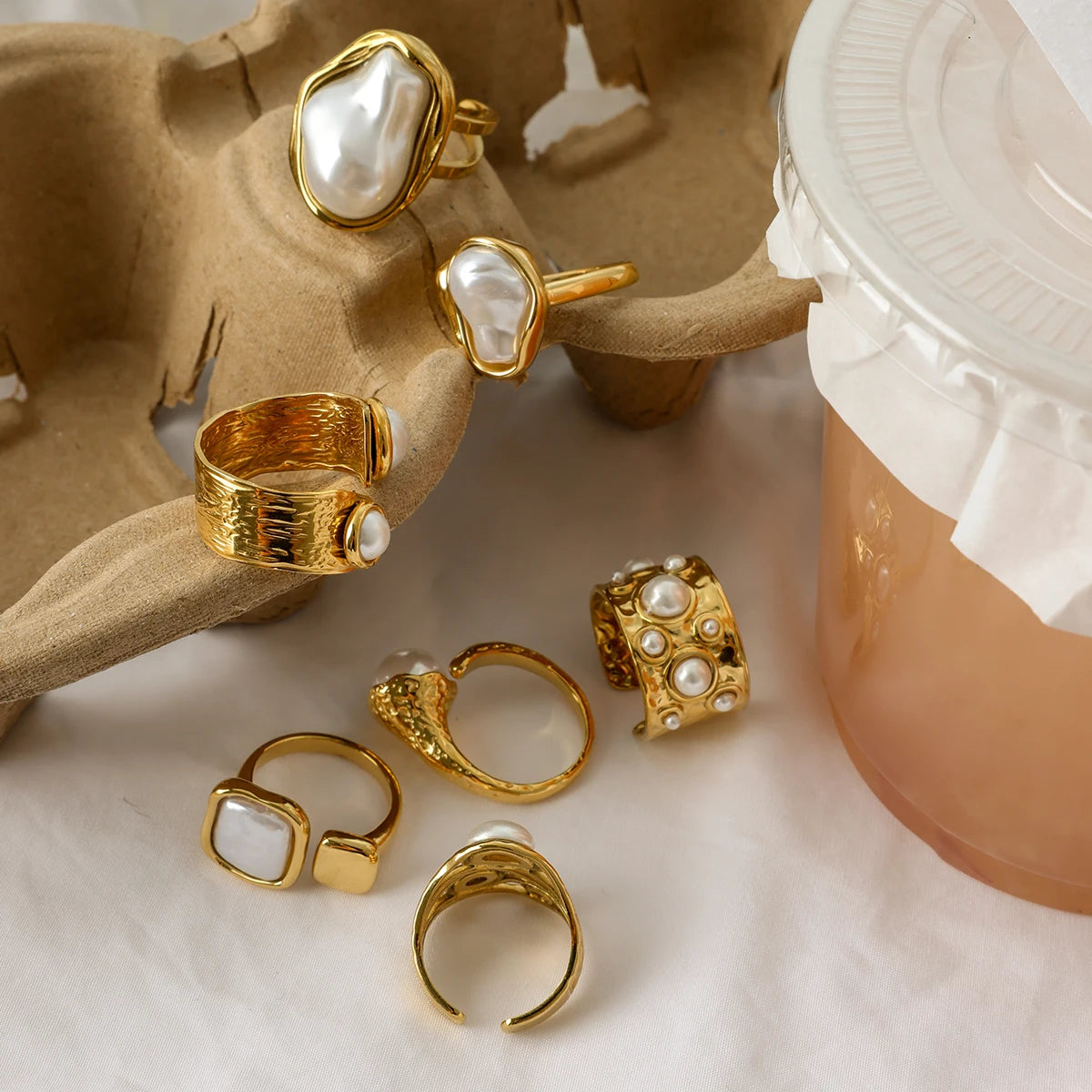 Pearl Open Ring – 18K Gold Plated Stainless Steel