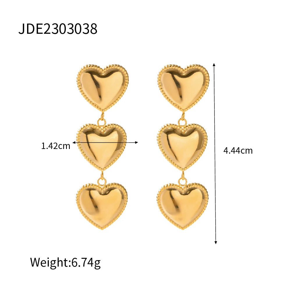 Tarnish-proof 18K Gold Plated Stainless Steel Chunky Smooth Love Heart Earring Hypo-Allergenic Women Jewelry Party Gift