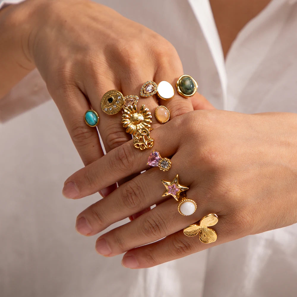 Statement Stone Ring Collection - 18K Gold Plated