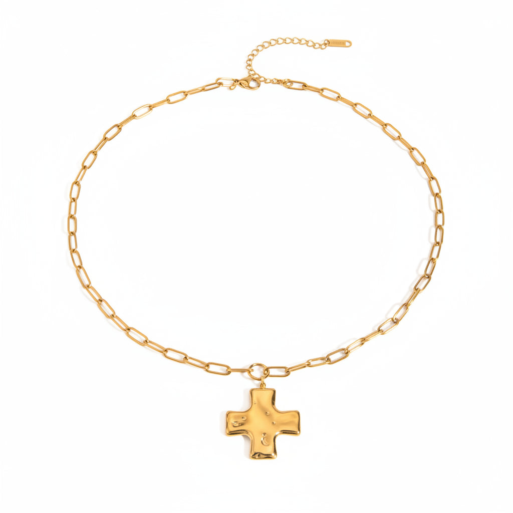 Hammered Cross Jewelry Set – 18K Gold Plated Stainless Steel